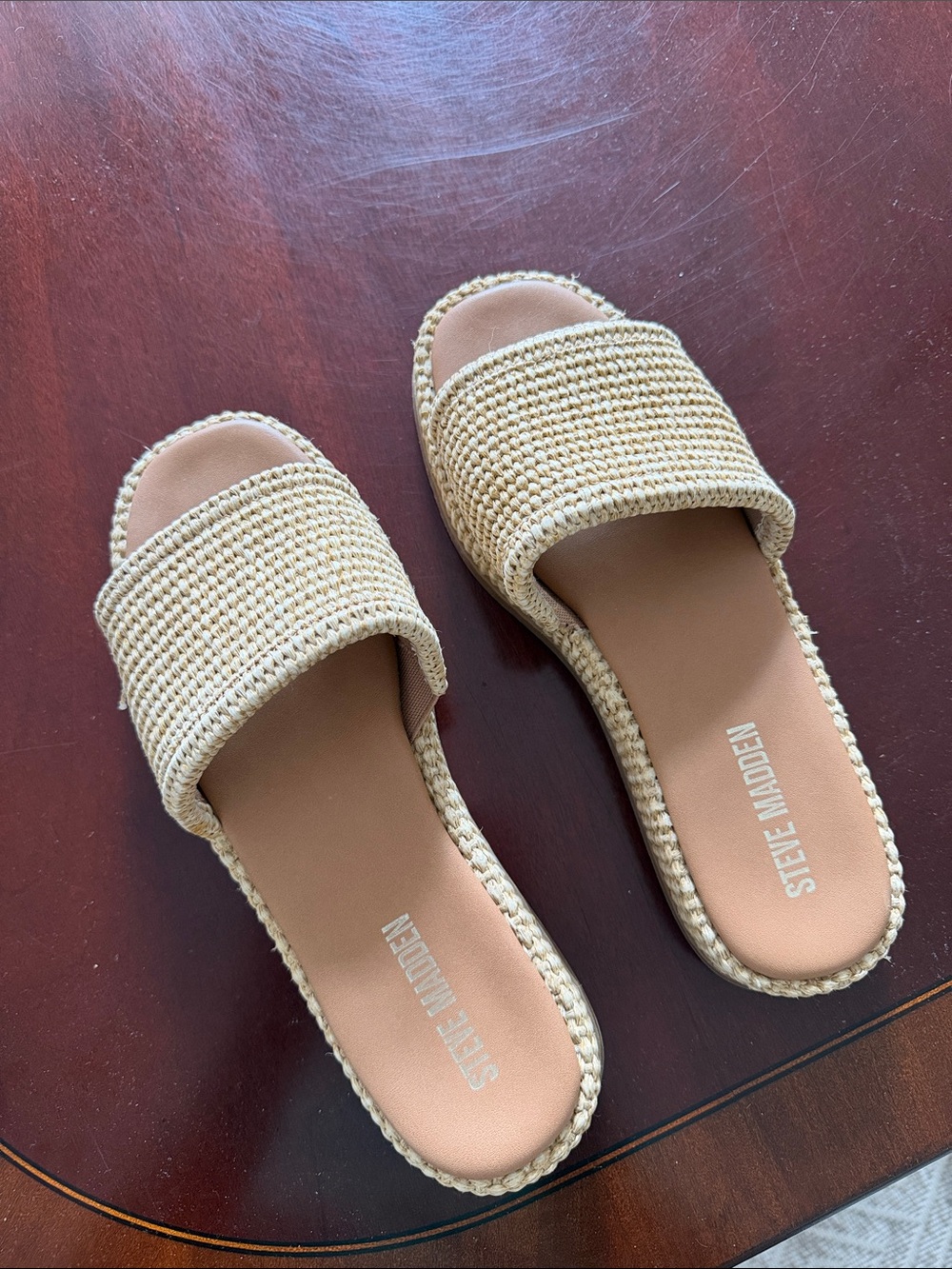 Steve Madden Natural Woven Slide Sandals